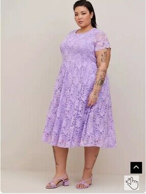 Torrid NEW Plus Size 1x: Lace Fit and Flare Midi Dress - Lavender